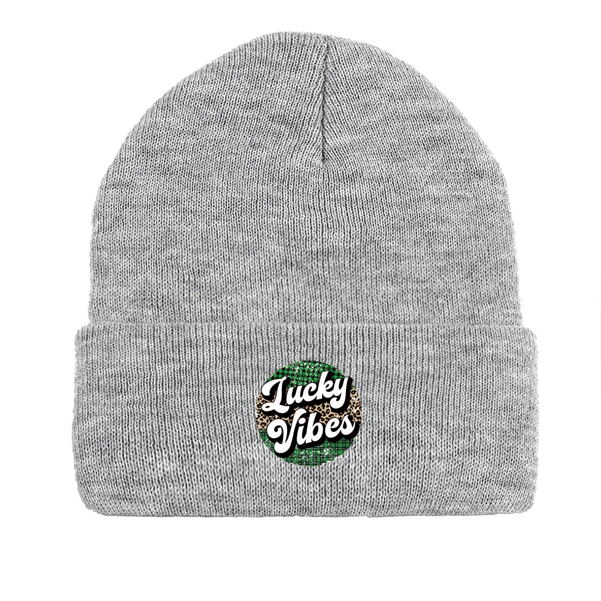 

Lucky Vibes Warm Knit Hat Beanie, St. Patrick s Day Man Cap Stretchy Thermal Simple Pompom Beanies Knit Cap Beanie as the picture серый