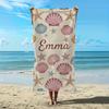 Beach Towel With Customizable Name - Shell And Starfish Print, Super Soft, Quick Drying, Lightweight,  Absorbent, Modern Style