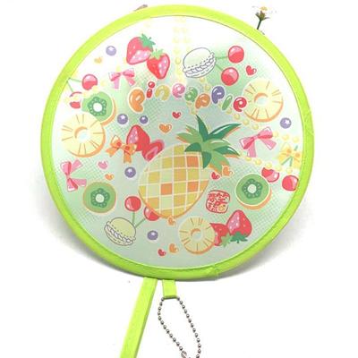 Ventaglio rotondo pieghevole con stampe colorate carine e catenella portatile, perfetto per viaggi estivi all'aperto e uso quotidiano