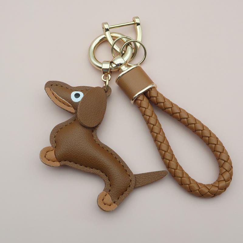 Adorable Sausage Dog Car Keychain PU Leather Cartoon Pendant Unique Puppy Lover Gift