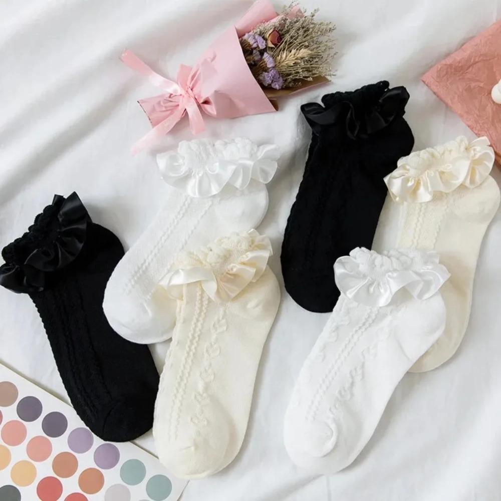 Cute Socks Lolita Lace Ruffle Design Cotton Socks for Women Girls Soft Cute Kawaii JK Skirt Accessories Lace Socks 1 Pair Black
