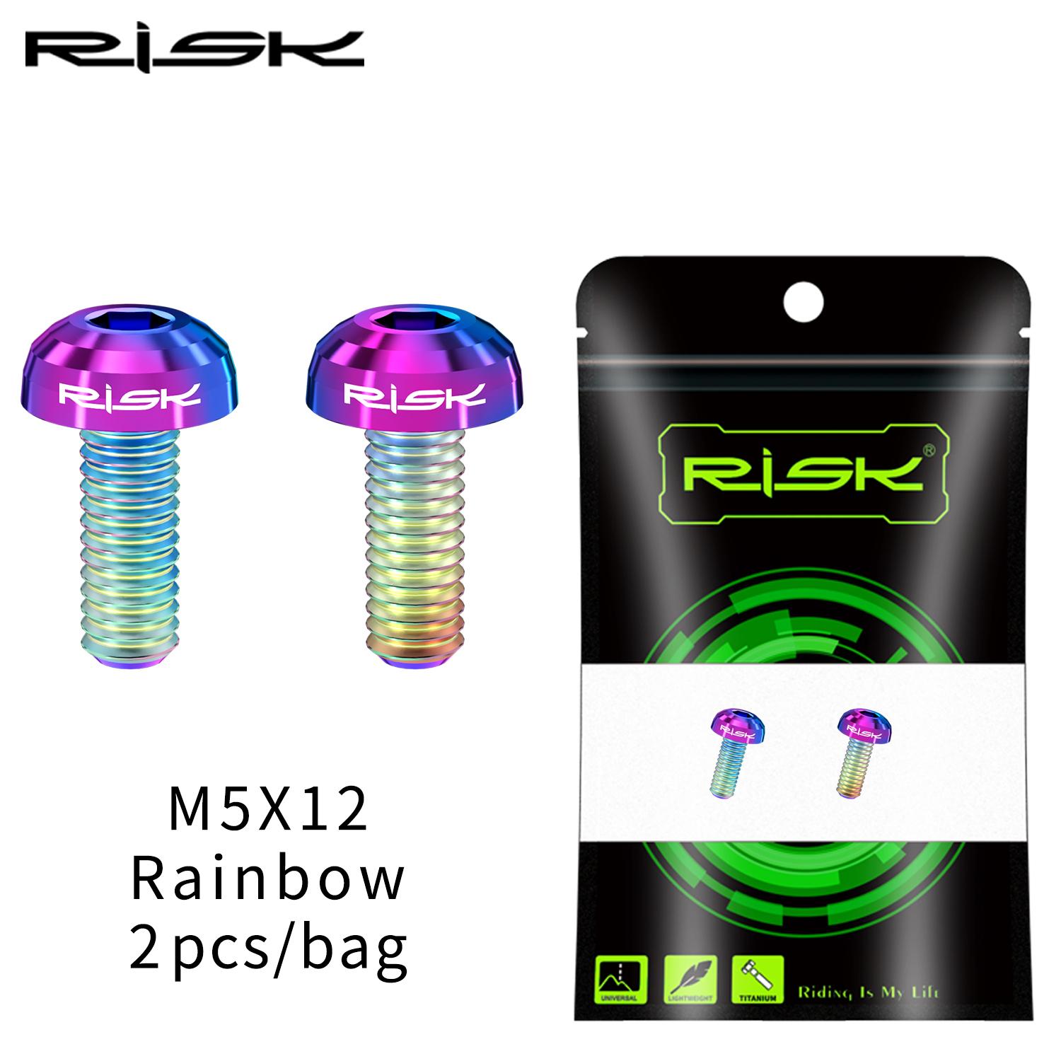 RISK M5x12mm Bicycle Water Bottle Cage Fixing Screws Titanium Alloy MTB Road Bicycle Bottle Holder Screws Air Pump Fixed Bolts RT014 Rainbow