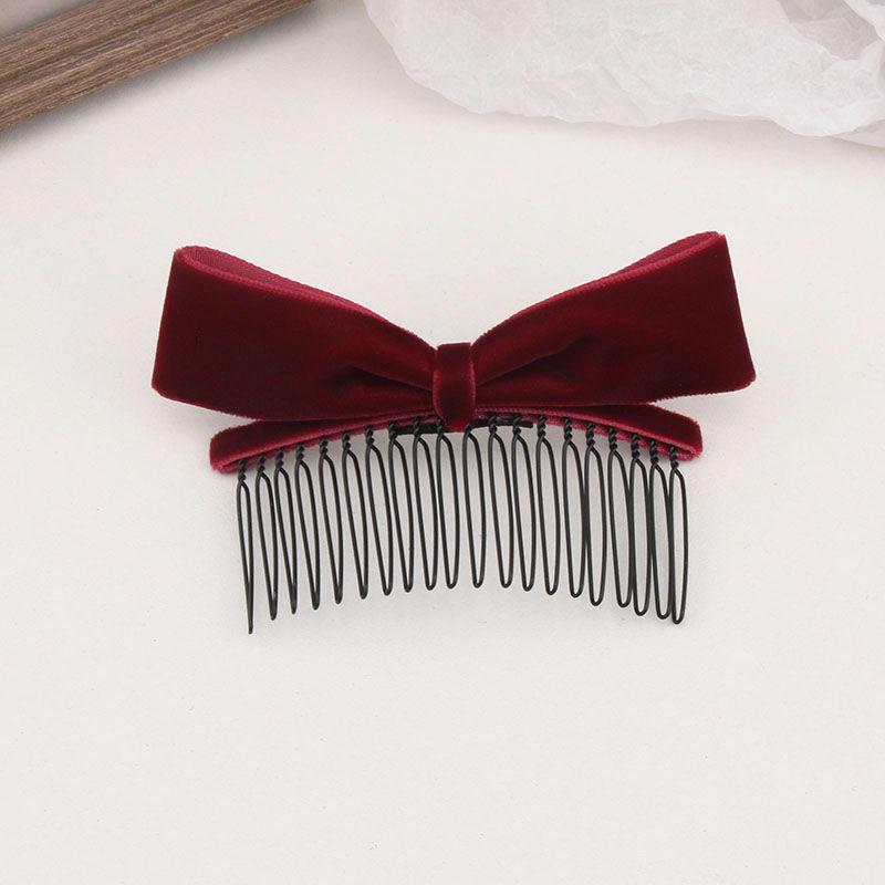 3D Bow Bridal Bangs Hair Comb - Black & Red