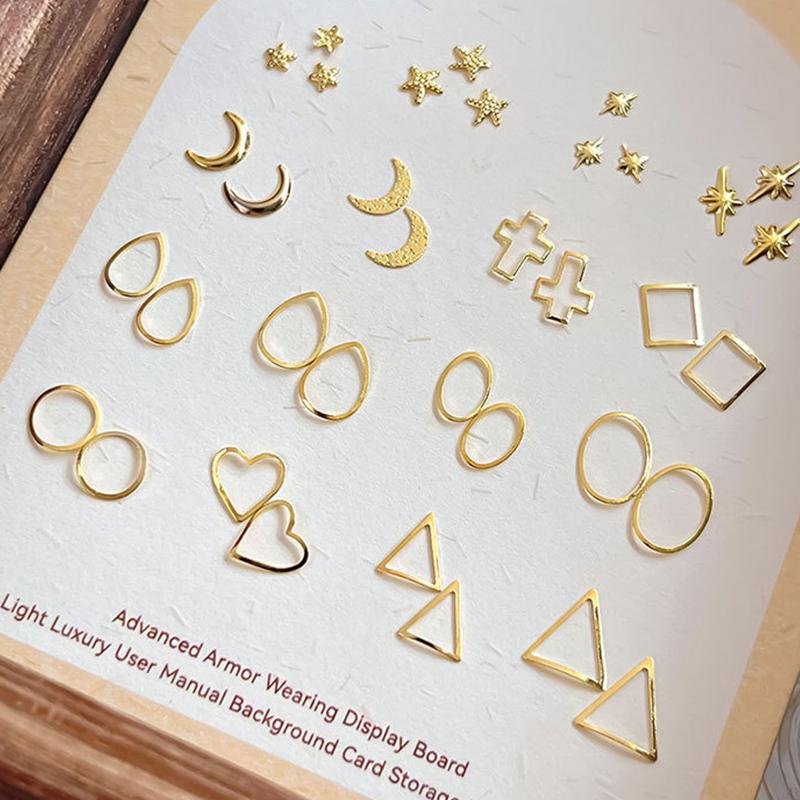 100pcs Alloy Star/Moon 3d Nail Art Charms Gold Flatback Love/Cross/Geometric Nails Decorations Manicure Supplies