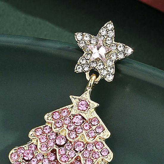 1 Pair Christmas Earrings Deer Snowflake Xmas Tree Design Hook Earrings Sparkling Rhinestones Party Earrings