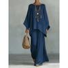 2026 New Women's Simple Loose Linen Blend Shirt and Wide-Leg Pants Set