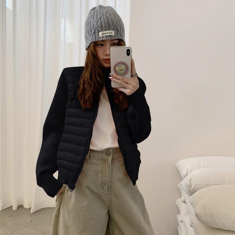 Womens Winter Casual Puffer Coat Knit Sleeve Slim Fit Stand Collar Everyday Outerwear