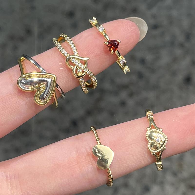 Huitan Gold Color Cross Heart Ring for Women Romantic Wedding Engagement Bridal Promise Accessories Red CZ Elegant Chic Jewelry