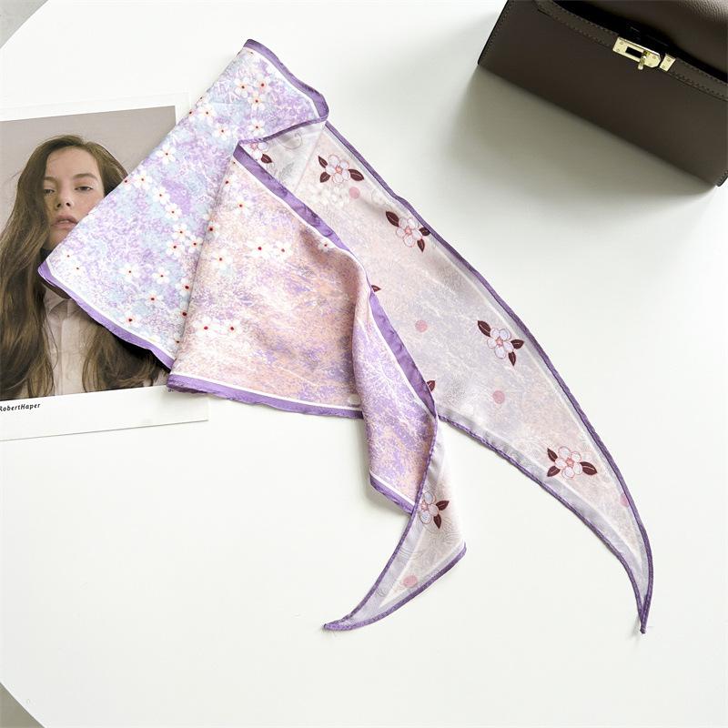 Spring and summer pastoral flower rhombus scarf dark pattern jacquard simulation silk scarf women's neck temperament small scarf tied bag