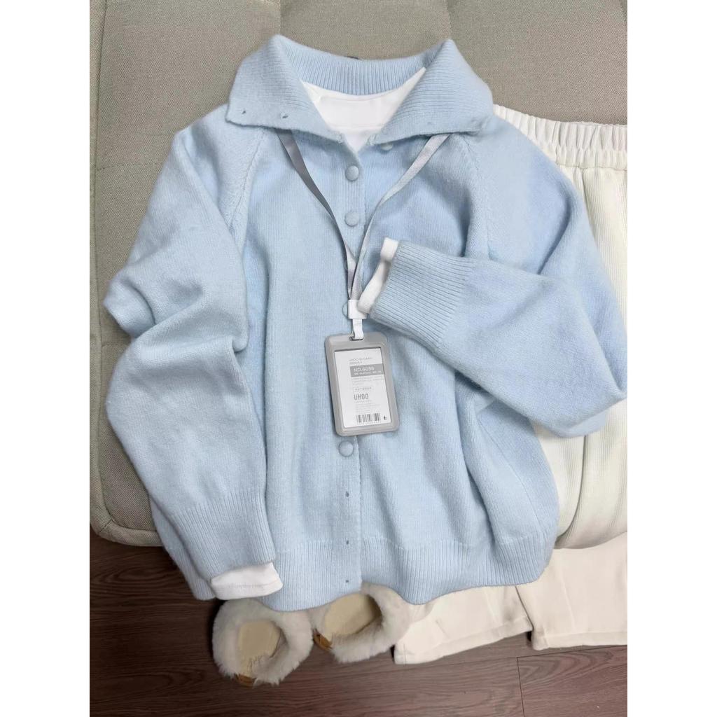 Women's Soft High Neck Knit Cardigan - Thickened Polo Collar Sweater for Autumn/Winter