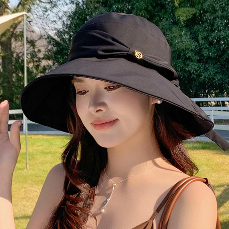 

Sunshade sunscreen bucket hat outdoor UV protection bow strap large brim face cover neck breathable and light Adjustable