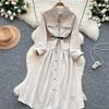 French Light Maturity Minimalist Retro Lapel Long Sleeve Single Button Waist Cinching Dress Women Autumn Slim Fit Elegant Maxi Dresses
