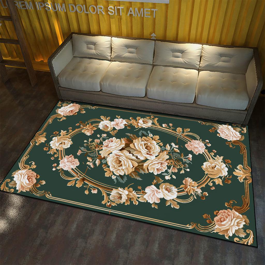 European Style Large Area Carpet for Living Room Flower Pattern Decoration Home Floor Rugs Non-slip Porch Entry Doormat Washable