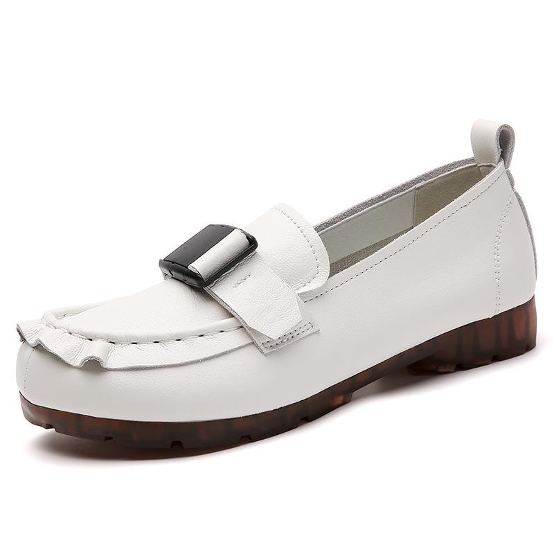 2022 Autumn Ethnic Style Buckle Slip-on Women's Korean Fashion Loafers - Soft Upper & Sole Mother's Shoes