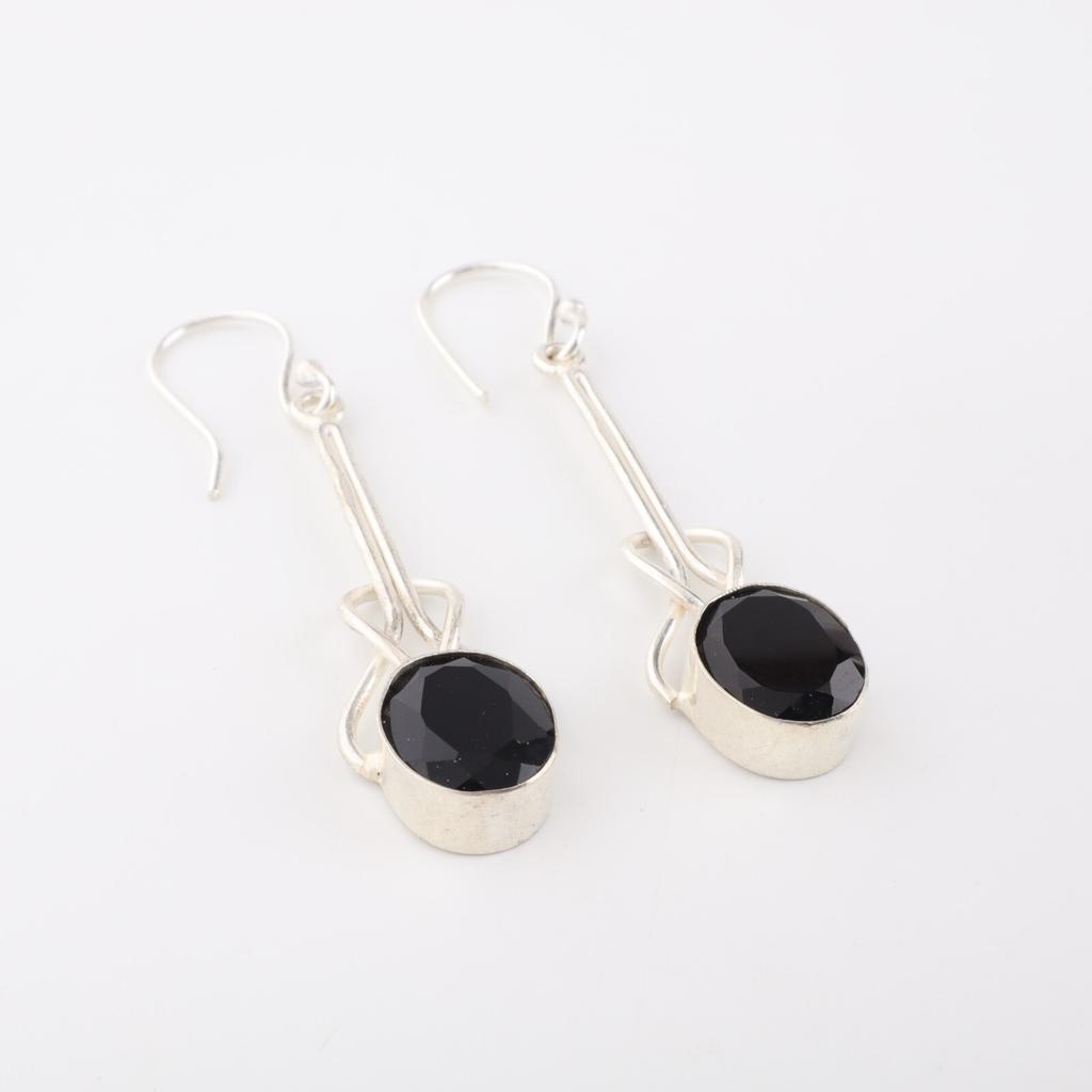 Black Onyx Gemstone 925 Sterling Silver Jewelry Handmade Dangle Earrings 1.76" EE-171-21