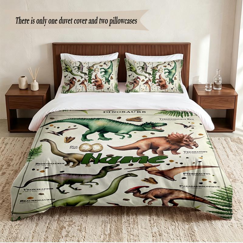 Dinosaur World Personalized Custom Name 3‑Piece Bedding Set Soft Duvet Cover Set For Bedroom Home Decor