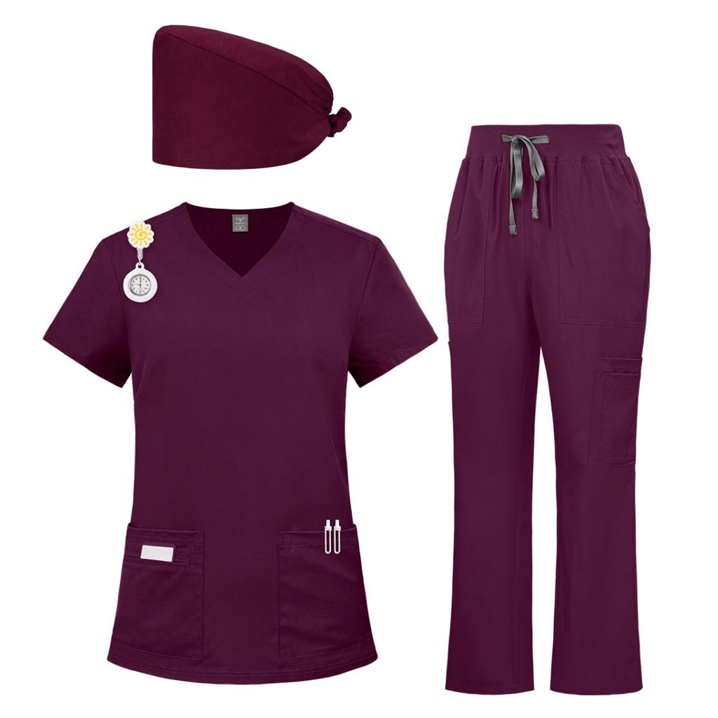 Comprehensive Training Outfit Unisex Solid Scrub Set With Hat For Beauty Salon Maternity