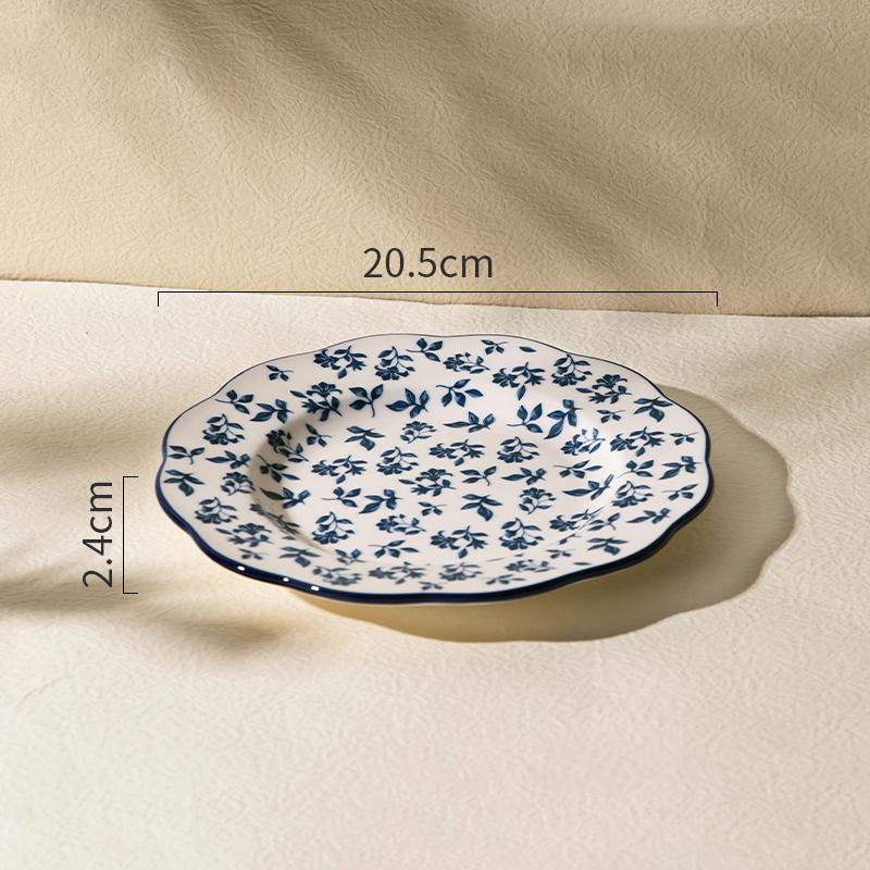Retro Blaue Blumen Keramikteller Leichter Luxus Romantisches Restaurant Köstliche Pasta Steakteller Zuhause Frühstück Obst Salatteller