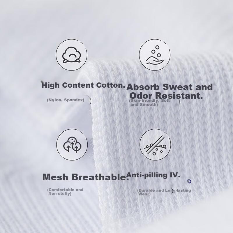 Men's Socks with Terry Bottom, Athletic Mid-Calf And Long Cotton Socks, Odor-Resistant, White Non-Slip Long Socks