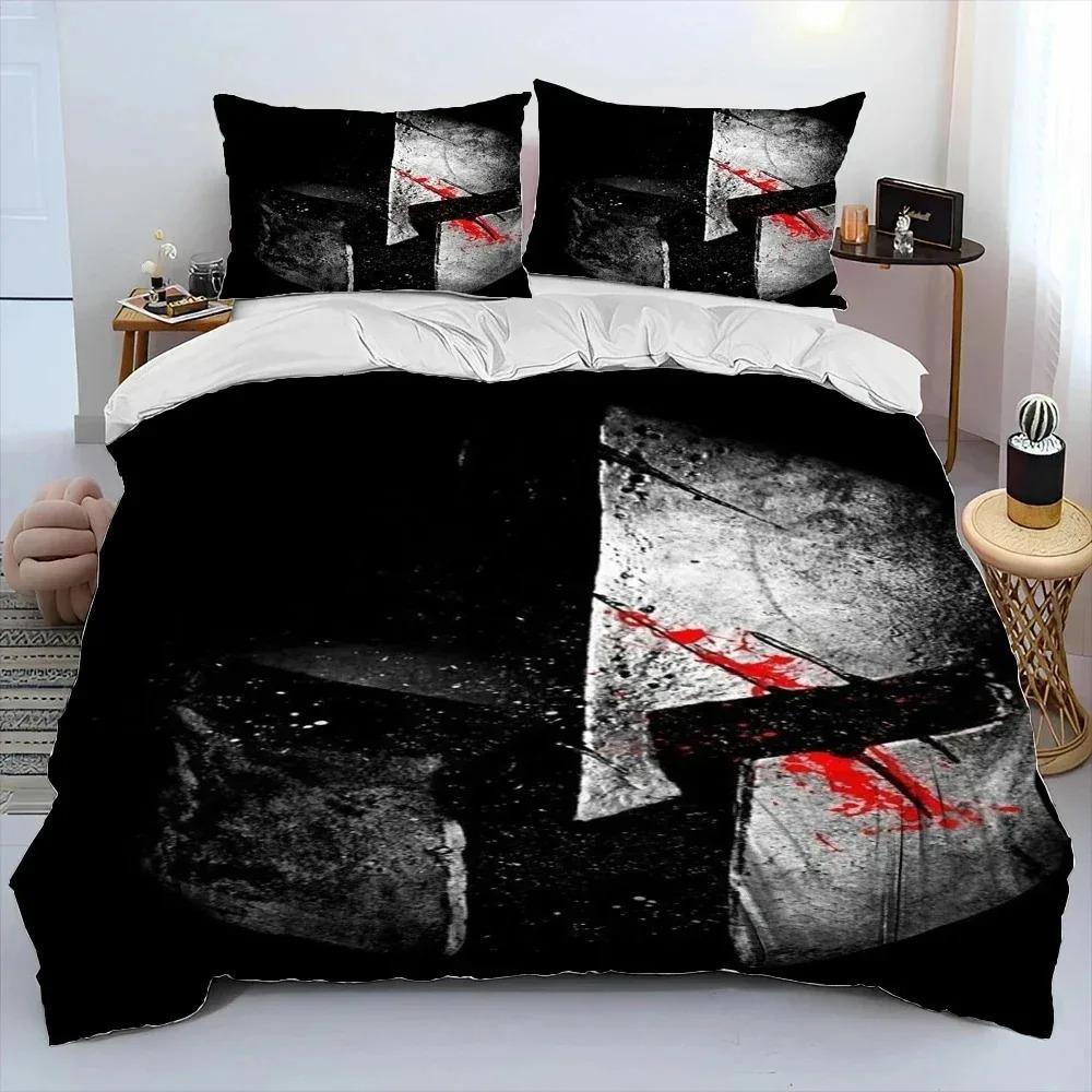 Zestaw pościeli Rycerz Templariusz Krzyżowcy Poszwa na kołdrę Zestaw pościeli Pokrowiec na kołdrę Poszewka na poduszkę Kołdra rozmiar king Queen Chłopcy Dorośli
