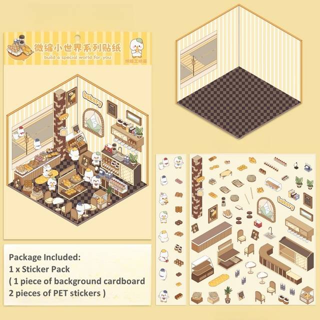 3D Landscaping Stickers Cartoon Miniature Scene DIY Cabin Scene Stacking And Pasting Hand Account Stationery Gift For Kid Child