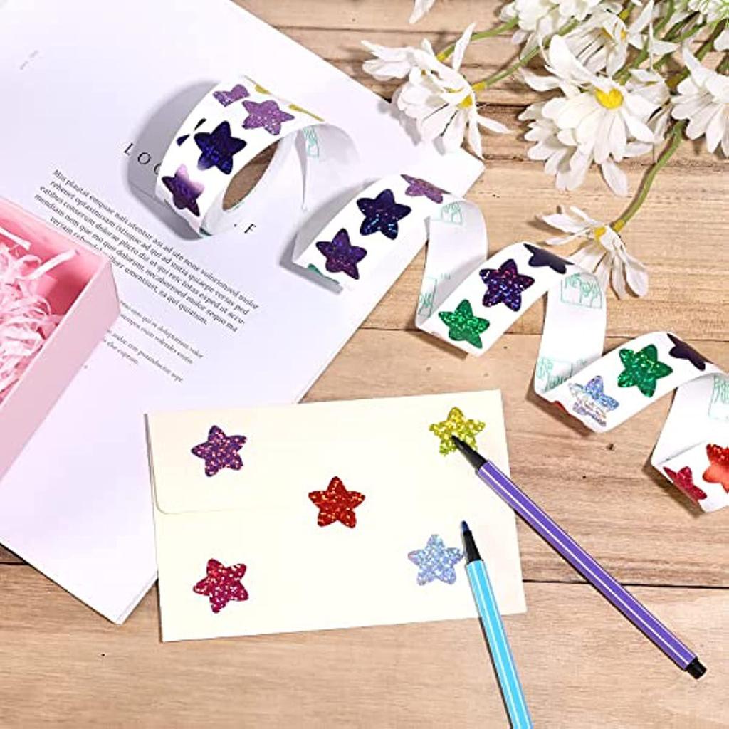 500-Count Colorful Pentagram Star Laser Stickers: Self-Adhesive Labels for Decorative Children's DIY Projects
