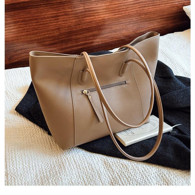 Women's Fashion PU Leather Shopping Tote Large Capacity Soft Shoulder Handbag Daily Bag