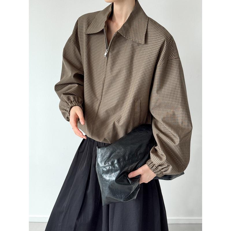 

Orange Zhi Retro Houndstooth Lapel Short Coat - Versatile Autumn Style One Size