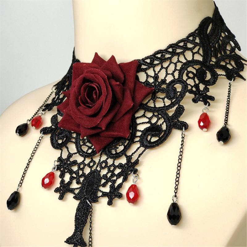 Floral Choker Necklace Gothic Lace Necklace for Women Halloween Costume Jelwery, Cosplay Party, Wedding