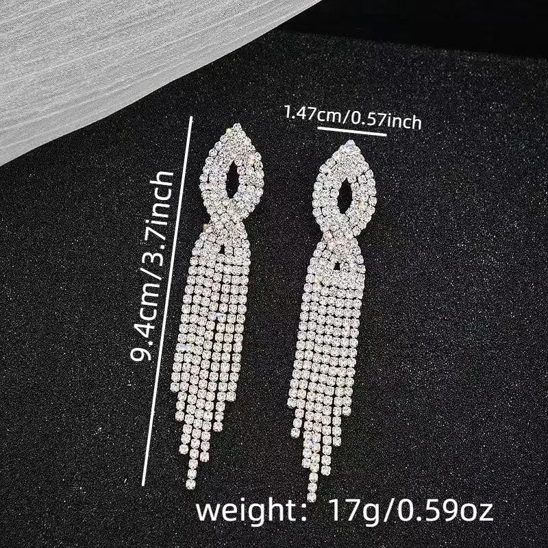 European and American fashion OL long earrings fringed full of diamonds design sense earrings temperament versatile high sense earrings
