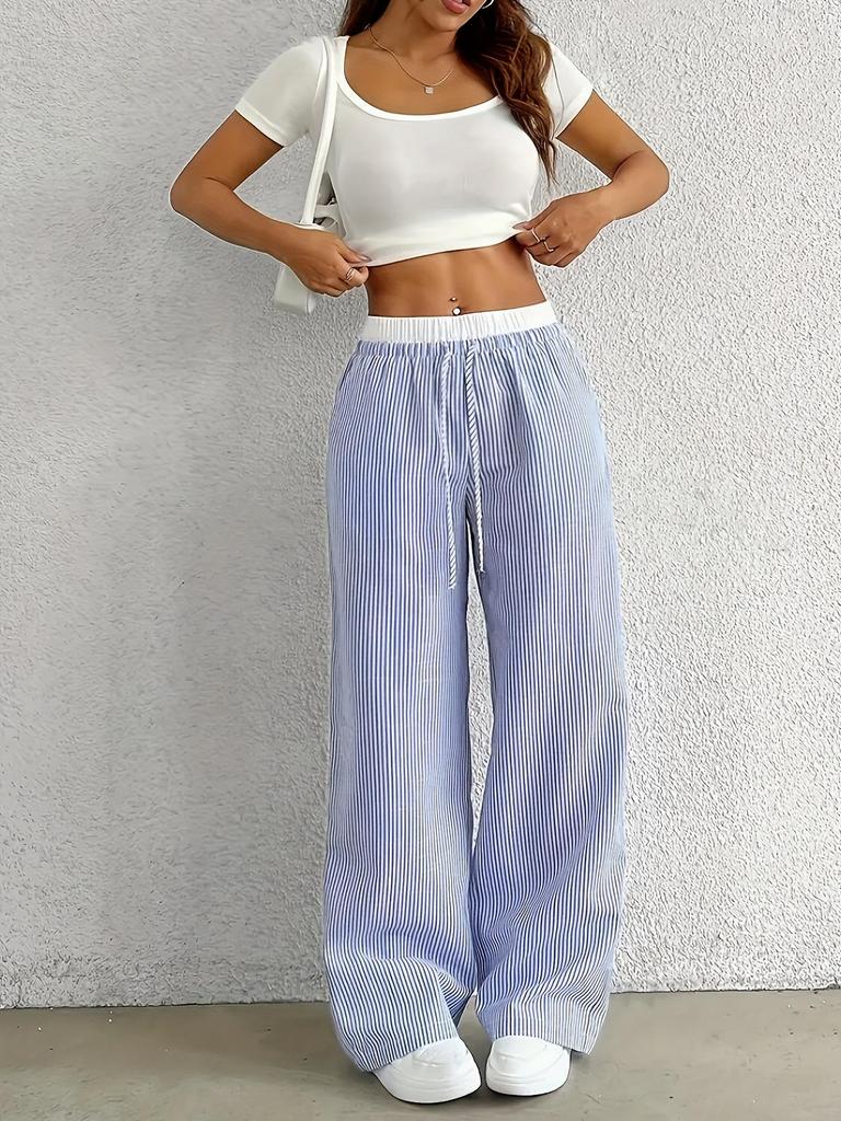 2025 European-American Women's Striped Straight-Leg Summer Trousers, Casual Thin Style