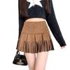 2025 Autumn/Winter Women's Retro Suede High-Waisted Tassel A-Line Mini Skirt