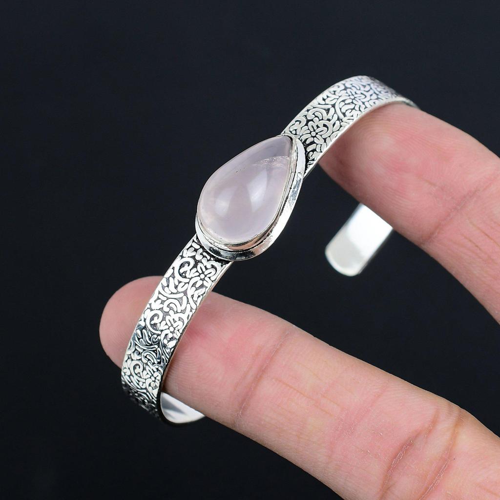 Friendship Day Deal Rose Quartz Stone Daughter New Bangle Bracelet 925 Silver