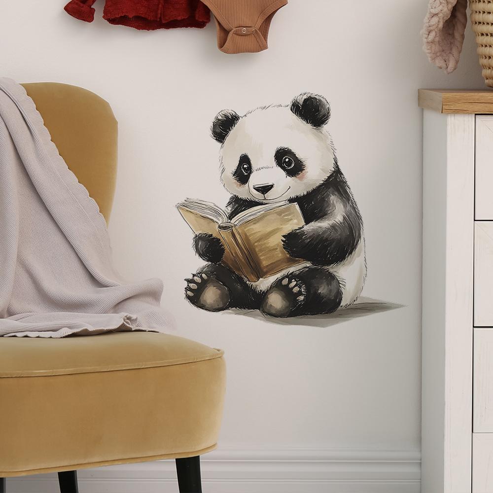 Acvarelă Desen Animat Panda Roșu Citind Dormitor Living Studiu Acasă Fundal Înfrumusețare Autocolante de Perete