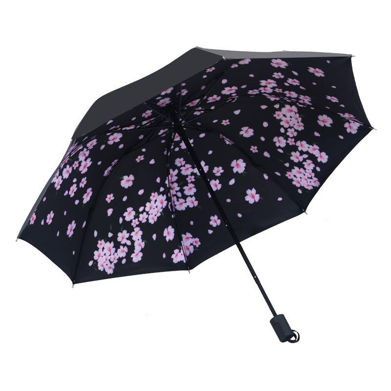 Yubao, Creative Peach Blossom Vinyl Umbrella UV Protection Parasol Women's Sunscreen Tri-fold Umbrella, Printed