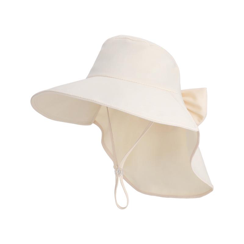 Spring and summer big eaves shawl neck protector bucket hat fashion hat women's outdoor sun hat with ponytail hole