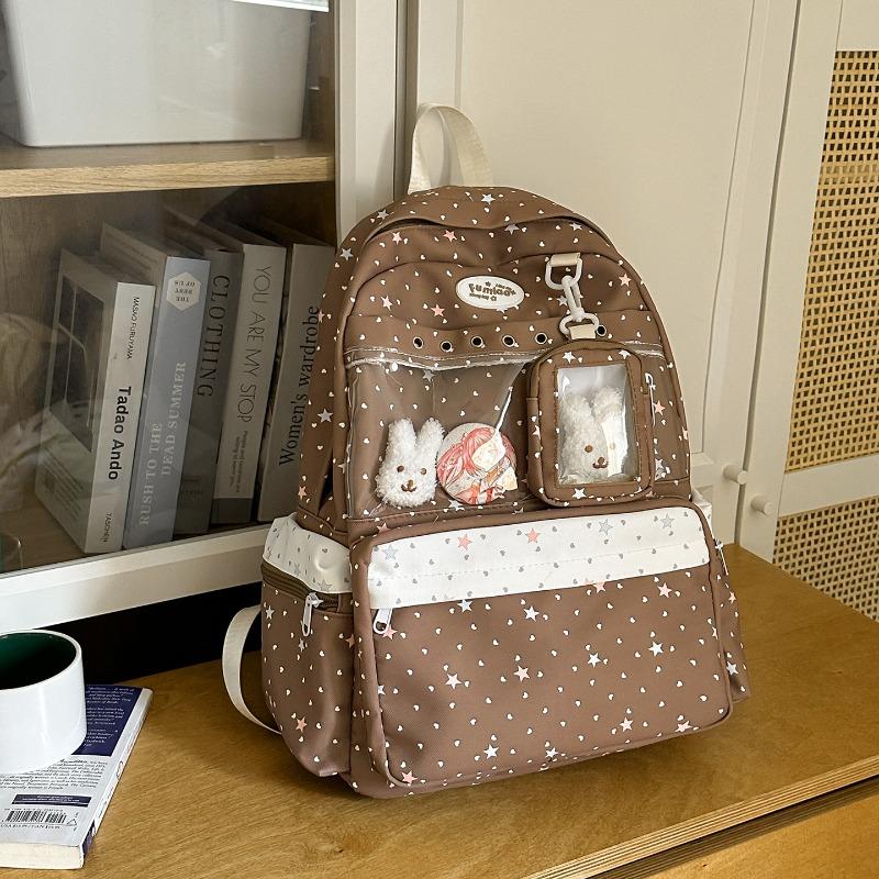 Highvalue sweet pink polka dot junior high school student backpack female volume twodimensional transparent bar high school student backpack