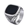 Stylish Watch Band Rings for Men, Stainless Steel Black Square Signet Pinky Thumb Ring for Dad Father Jewelry Gift for Him