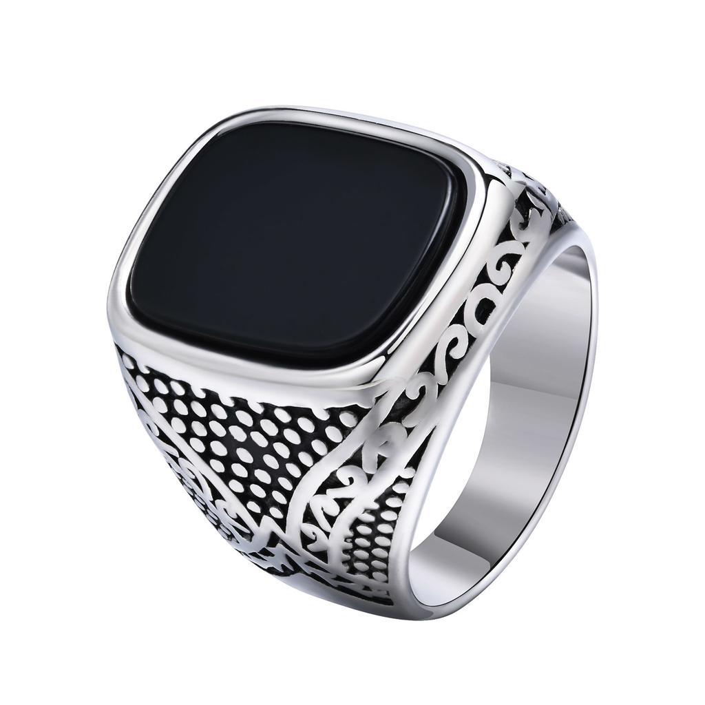 Stylish Watch Band Rings for Men, Stainless Steel Black Square Signet Pinky Thumb Ring for Dad Father Jewelry Gift for Him