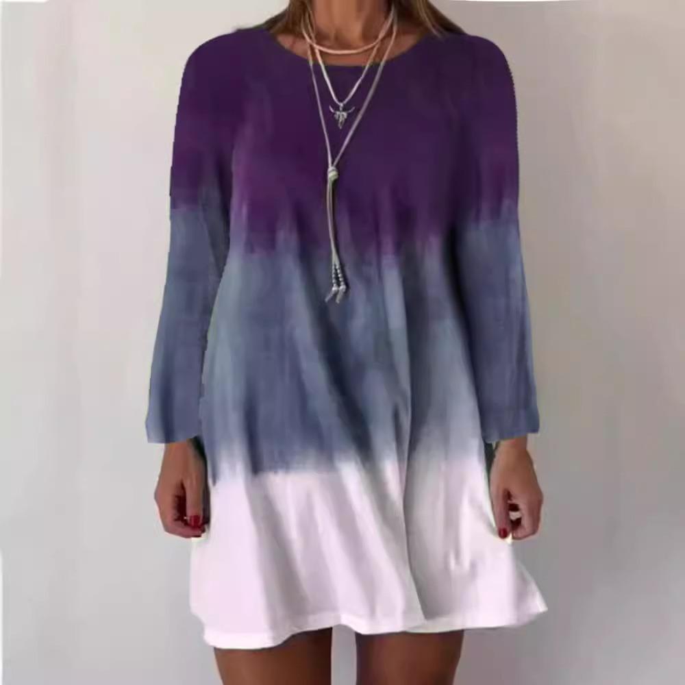 

Женское весенне-осеннее платье с длинным рукавом и круглым вырезом, градиентного цвета, свободное цельное платье XXL