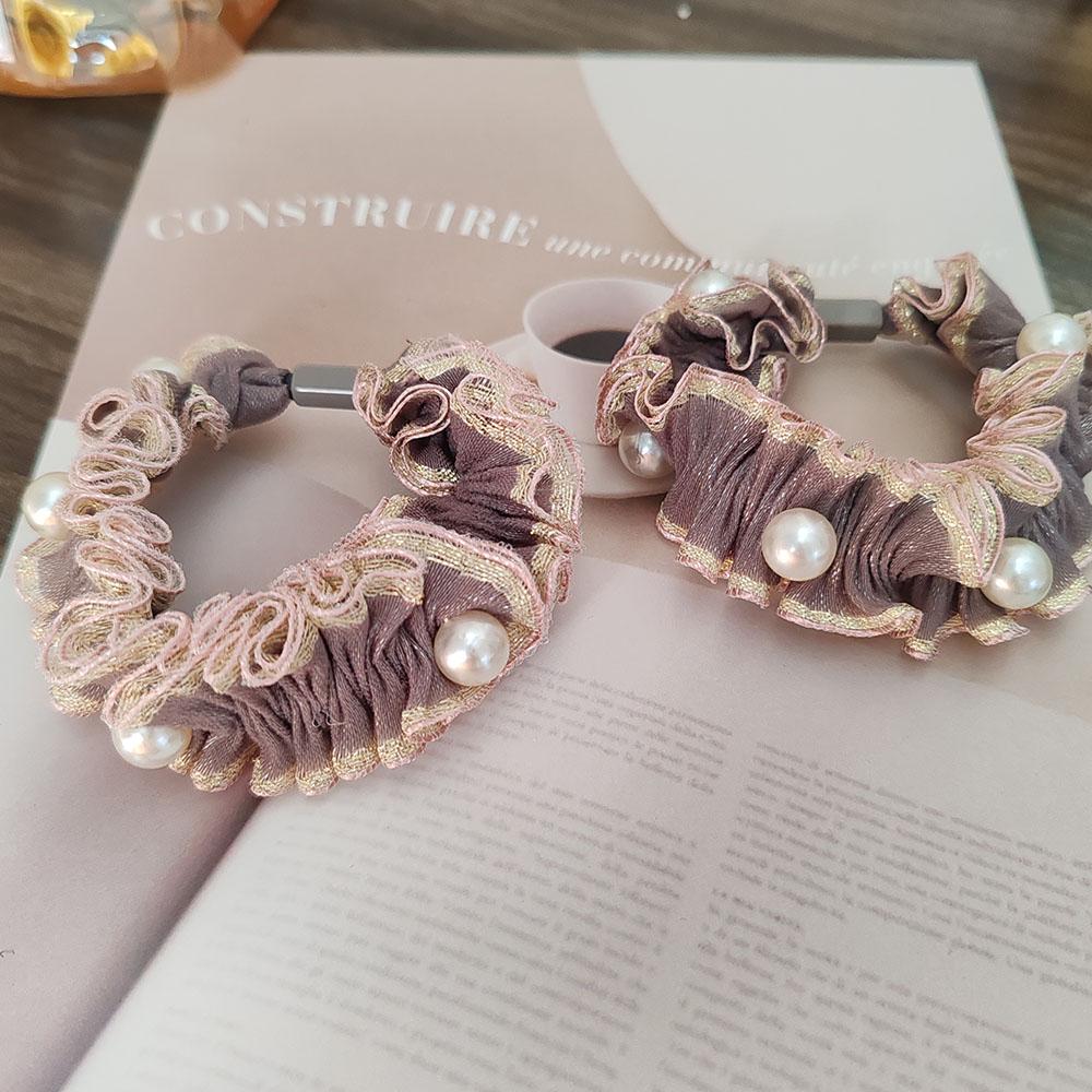 2PC European and American Lace Pearl High Elasticity Hair Ties for Women Girls Ponytail Holder Hair Rings Rope Accessories