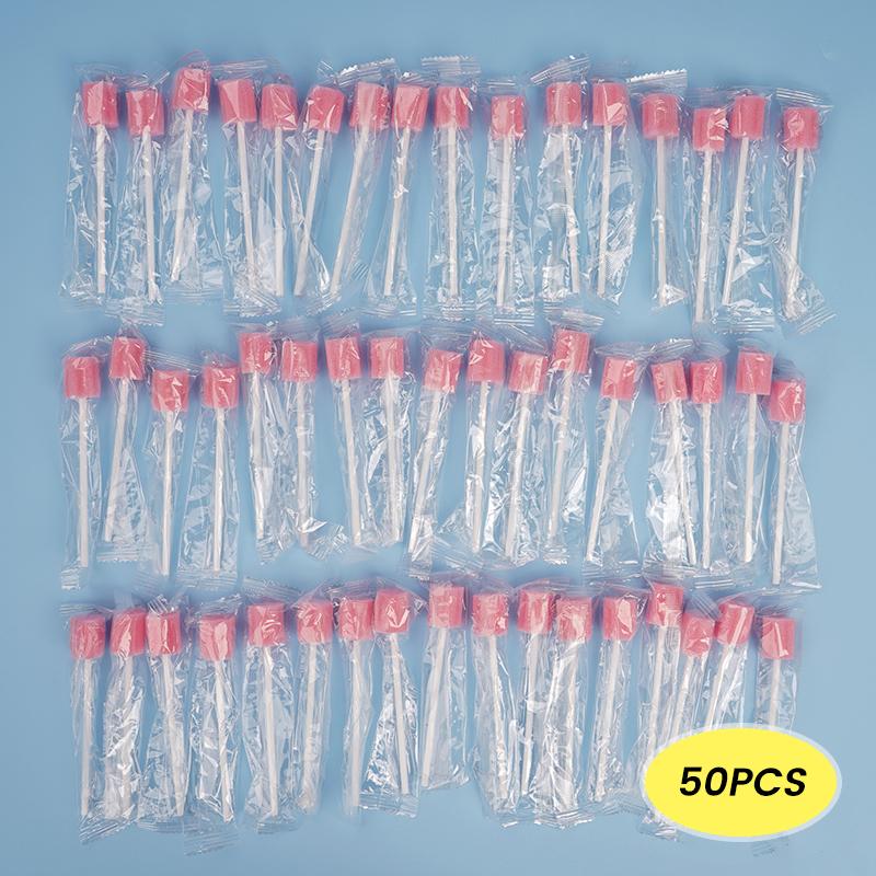 50Pcs Disposable Oral Care Sponge Head with Stick Micro Swabs Mouth Tooth Cleaning Toothbrush Dentistry Material