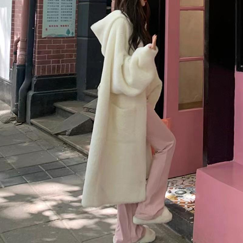 

Осень и зима новый длинный кардиган из анти-норкового флиса, вязаный, с капюшоном, пальто, свободный, ленивый ветер, свитер-жакет, женский one size fits all