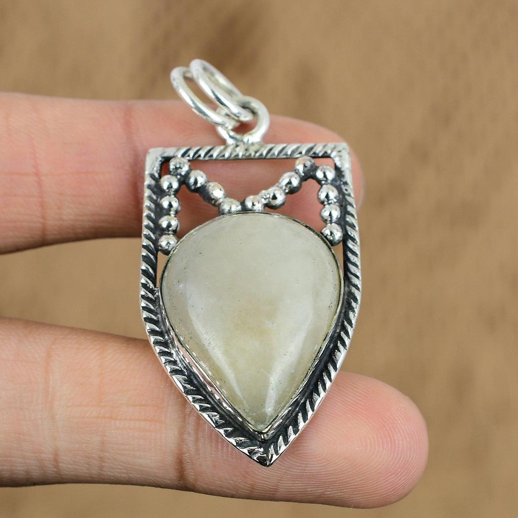 Natural Scolecite Gemstone Pendant White 925 Sterling Silver Indian Jewelry