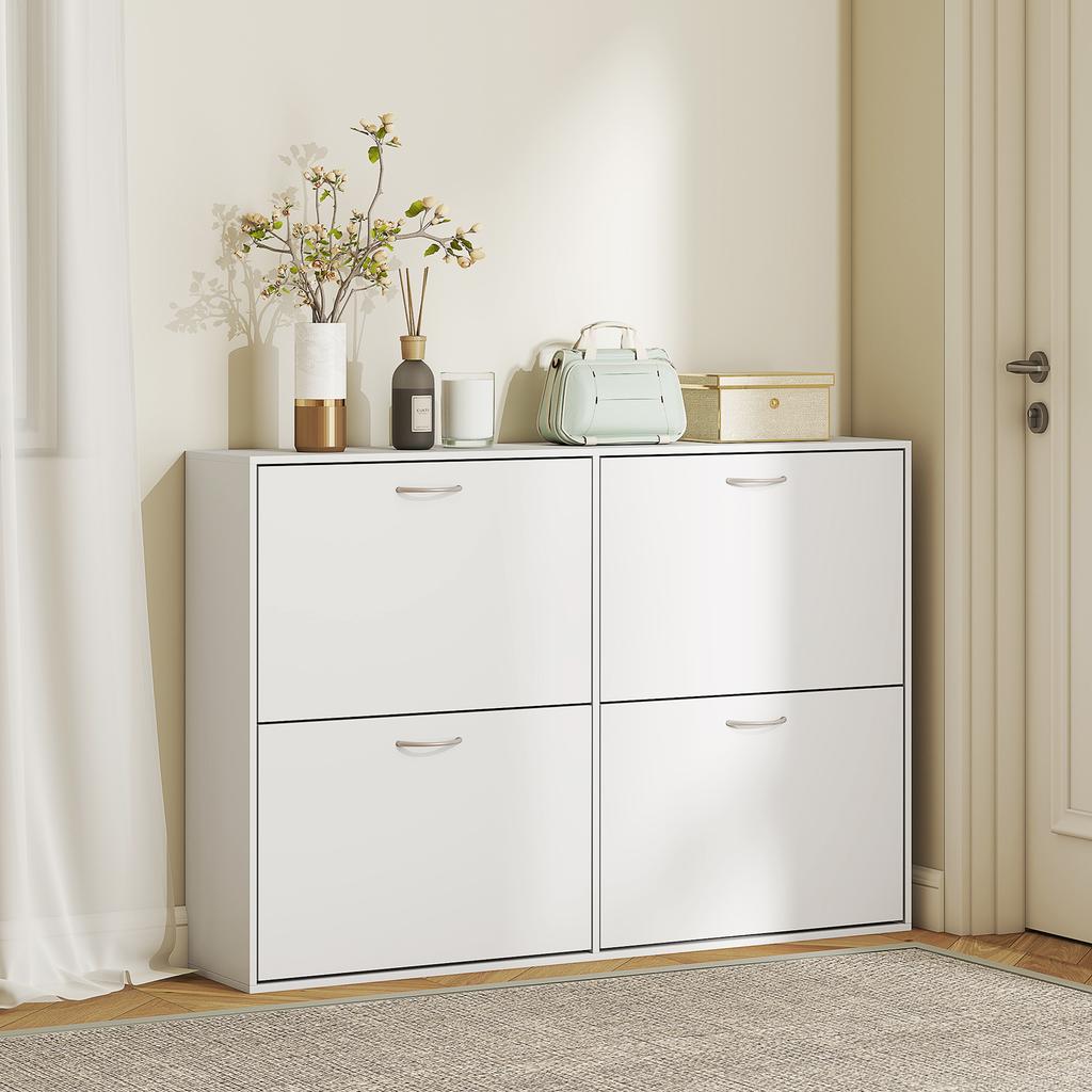 Shoe Cabinet with 4 Flip Drawer, Modern Shoe Storage Cabinet with Adjustable Shelves for Hallway, Entryway, Holds 16-24 Pairs, White