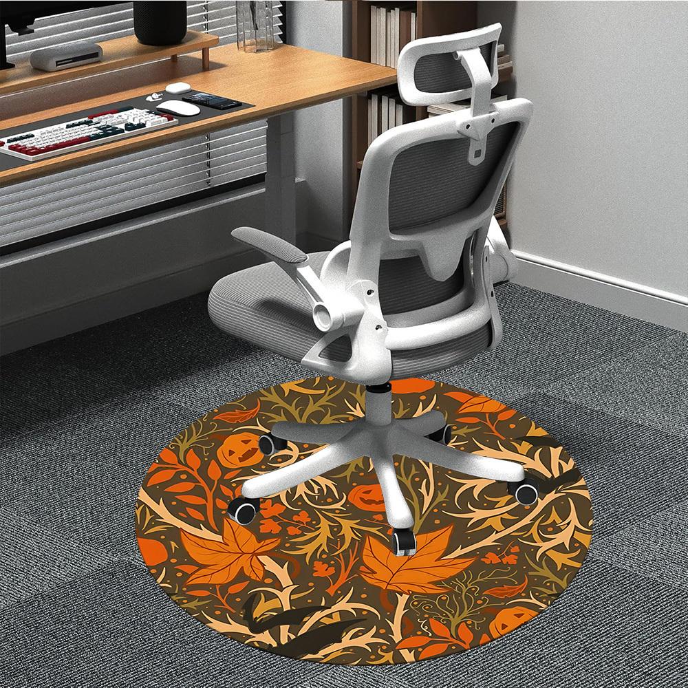 1pc Halloween Leaves Office Round Area Rug, Mat Suitable For Office, Under Office Chairs Bedroom Living Room Home Decor, Room Deco