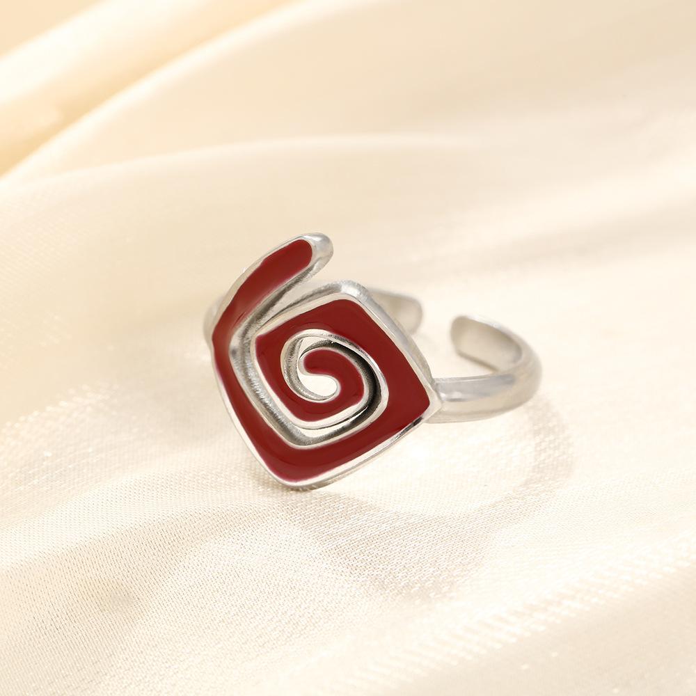 

Colorful Enamel Spiral Swirl Ring Stainless Steel Gold Color Women Trendy Open Rings Geometric Zircon Birthday Gift Wholesale resizable