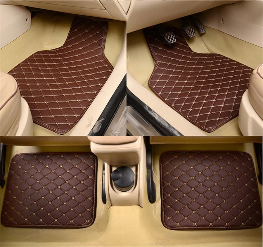 4pcs Coffee Color PU Leather Auto Car Floor Mats Front Rear Liner Weather Set