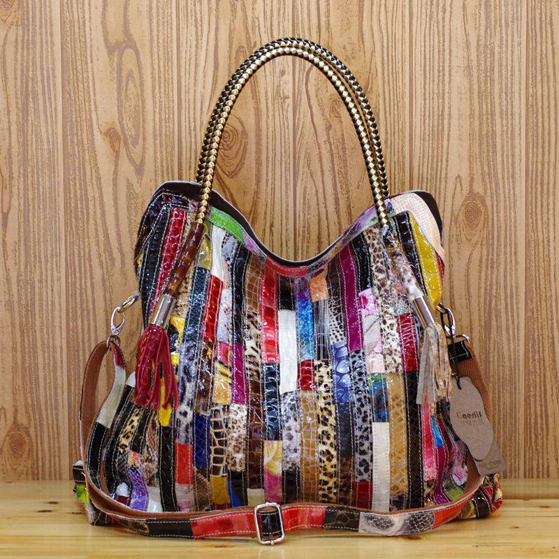 Genuine Leather Women's Bohemian Snake Print Crossbody Shoulder Bag - New Colorful Design
