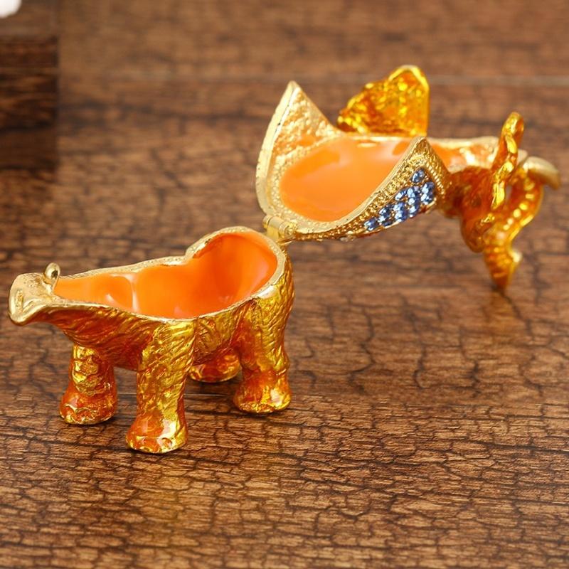 Mini Jewelry Storage Box Inlaid Gem Organizer Enameled Elephant Alloy Earrings Ring Holder Storage Jar Unique Festival Gift